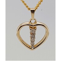 9 Carat Yellow Gold Heart Pendant set with 5 Diamonds