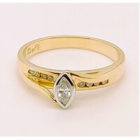 18 Carat Yellow Gold Marquise Diamond Ring with Channel Set Diamond Shoulders AUS Size P