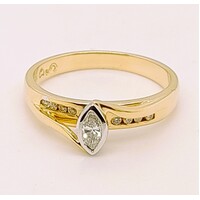 18 Carat Yellow Gold Channel Set Diamond Shoulder's with Marquis Diamond Ring AUS Size P