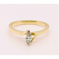 18 Carat Yellow Gold Solitaire Marquise Diamond Set Ring AUS Size N