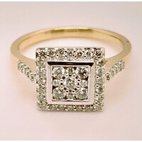 9 Carat Yellow Gold Square Shaped Diamond Set Dress Ring AUS Size O