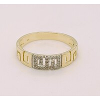 9 Carat Yellow Gold and Diamond Ring in a Greek Key Design AUS Size N1/2