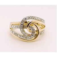 9 Carat Yellow Gold Diamond Set Interlocking Dress Ring AUS Size N1/2