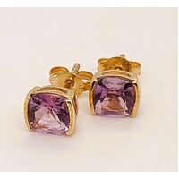 9 Carat Yellow Gold Amethyst Stud Earrings
