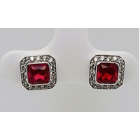 Sterling Silver Red and Clear Cubic Zirconia Stud Earrings