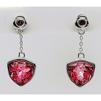 Sterling Silver Pink Swarovski Crystal Drop Stud Earrings