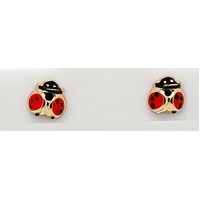 9 Carat Yellow Gold Enamel Coated Lady Bird Stud Earrings