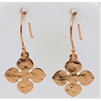 Sterling Silver Rose Gold Plated 4 Leaf Cross Drop Earrings