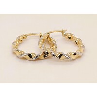 9 Carat Two-tone Yellow and White Gold Twisted Hoop Earrings