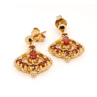 9 Carat Yellow Gold Antique Style Garnet Drop Stud Earrings