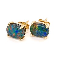 9 Carat Yellow Gold Claw Set Triplet Opal Stud Earrings