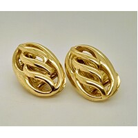 9 Carat Yellow Gold Oval Open Swirl Clip On Earrings