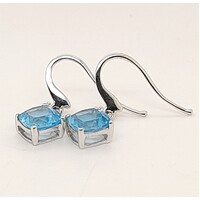 9 Carat White Gold Blue Topaz and Diamond Drop Earrings