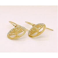 9 Carat Yellow Gold and Diamond Tree-Of-Life Earrings