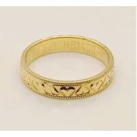 9 Carat Yellow Gold Ring Engraved with Hearts AUS Ring Size M½