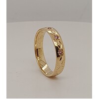 9 Carat Yellow Gold Amethyst Engraved Ring AUS Size N½