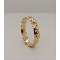 9 Carat Yellow Gold Amethyst Engraved Ring AUS Size N1/2