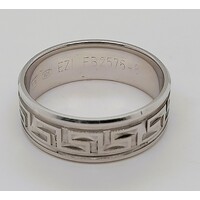 Sterling Silver 8mm Wide Greek Key Patterned Ring AUS Size Y
