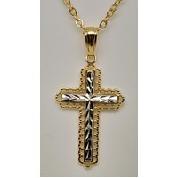 Two Tone Scalloped Edge Cross Pendant