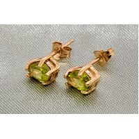 9 Carat Yellow Gold Pear Shaped Peridot Stud Earrings