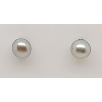 9 Carat Yellow Gold Grey 4mm Freshwater Pearl Button Stud Earrings CLEARANCE