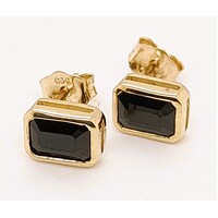 9 Carat Yellow Gold Bezel Set Blue Sapphire Stud Earrings 