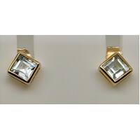 9 Carat Yellow Gold Square Cut Blue Topaz Stud Earrings