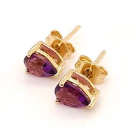 9 Carat Yellow Gold Teardrop Shaped Amethyst Stud Earrings