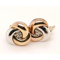 9 Carat Two-tone Rose and White Gold Knot Diamond Set Stud Earrings