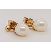 White Cultured Pearl Drop Stud Earrings