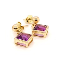 9 Carat Yellow Gold Amethyst Drop Earrings