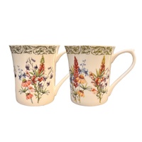 Queens By Churchill 2AT Garden in Bloom 200ml/7oz Royale Fine Bone China Mugs