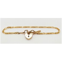 9 Carat Yellow Gold Figaro 3+1 Padlock Bracelet