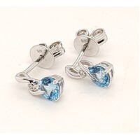 9 Carat White Gold Blue Topaz and Diamond Stud Earrings