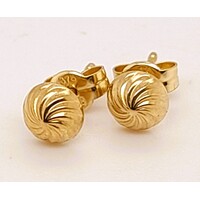 9 Carat Yellow Gold Engraved Flat Ball Stud Earrings
