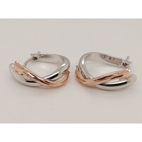 9 Carat Two-tone Rose and White Gold Double Twisted Hoop Earrings