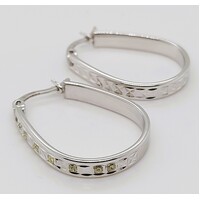 Sterling Silver Cubic Zirconia Oval Hoop Earrings