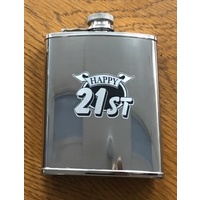 Stainless Steel Polished Finish 'Happy 21st' 6oz Hip Flask 