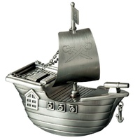 Jolly Roger Pirate Ship Pewter Finish Money Box