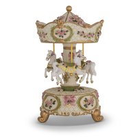 Pink Resin 3 White Horse Forains Musical Carousel