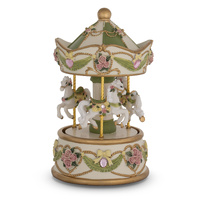 Petite Limone Resin 3 White Horse Musical Carousel