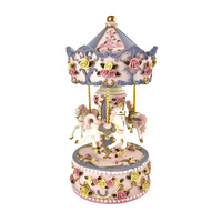 Petite Pearl Resin 3 White Horse Musical Carousel
