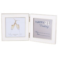 White 21st Birthday Hinged with room for Inscriptions 4 x 4 Inch Photo Frame 