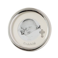 Silver Plated Round 'Godchild' 3 x 3 Inch Photo Frame