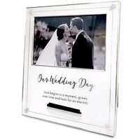 White Wedding Day 15 x 10cm (6 x 4") Photo Frame with Engraving Plate