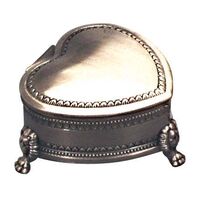 Pewter Finish Heart Shaped Footed Jewellery Box