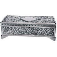 Small Rectangular Pewter Finish Floral Design Jewellery Box