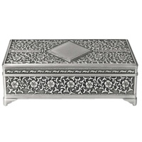 Rectangular Pewter Finish 18cm (7") Diamond Design Jewellery Box