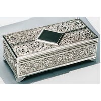 Rectangular Silver Plate 23cm (9") Diamond Design Jewellery Box
