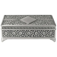 Rectangular Pewter Finish 23cm (9") Diamond Design Jewellery Box